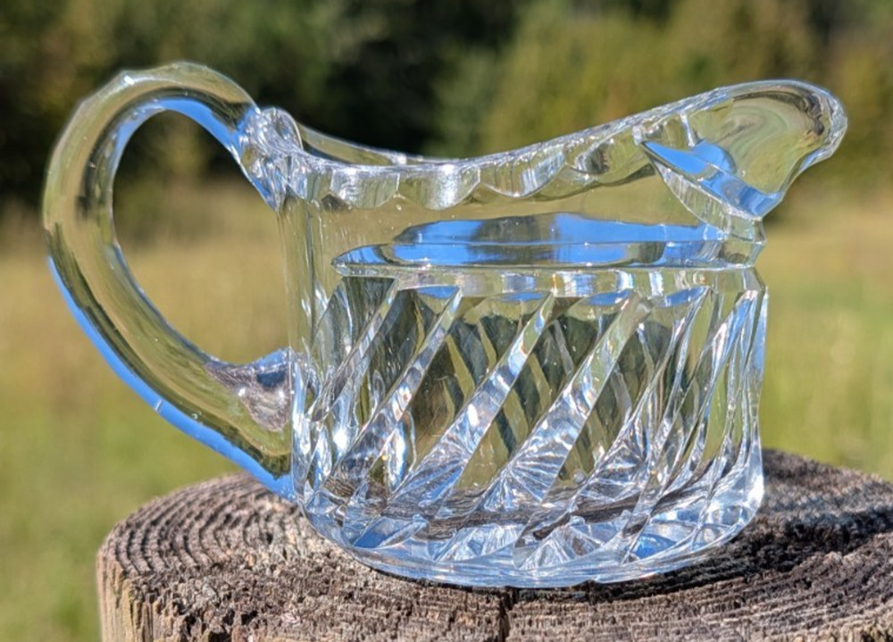 American Brilliant Cut Crystal Creamer Diamond Fan Pattern Applied Handle